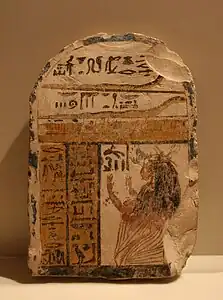 Stela with a woman adoring Meretsenger. Egyptian Museum of Berlin.