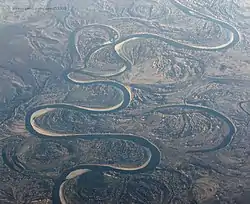 Meandering Chulym River in Teguldetsky District as seen from the air