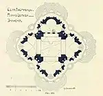 Cruciform plan (M.V. Krasovsky, 1910), showing the entrance (below), altar (top) and petal-shaped stairs