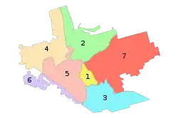 Administrative map of Zaporizhzhia; the Dniprovskyi District is indicated by the number 4.