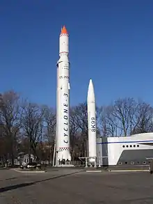 RT-20 next to a larger Tsyklon-3 on display in downtown Dnipro.