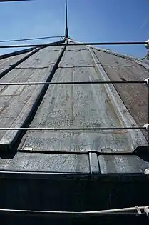 Lead roof sheathing of one of the two towers.