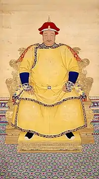 Official portrait of Hong Taiji, the second khan of the Later Jin dynasty and subsequently the founder of the Qing dynasty.