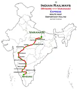 (Mysore–Varanasi) Express route map