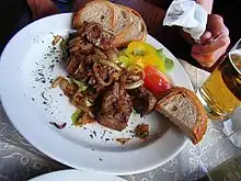 Fried pork liver at a restaurant in Sanok