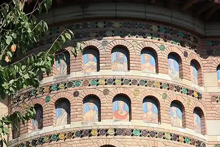 Moldavian style ceramic medallions on the facade of the Saint Nicholas Princely Church, Iași, Romania, c. 1888