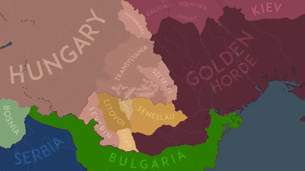 The political situation in the Carpathian Basin in the year 1246AD, before the Diploma of the Joannites took effect.