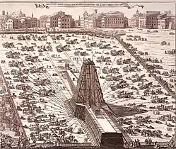 Erection of the Vatican obelisk in 1586 by means of a lifting tower