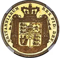 Gold coin showing a heraldic shield