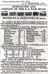 An 1844 timetable for the Long Island Rail Road