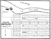 1876 hypothetical plat map showing relative wharf location