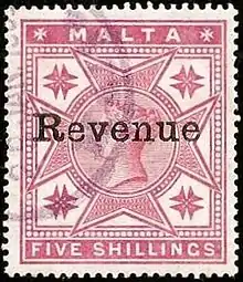 Malta, 1899: 5s, 1886 issue, overprinted 'Revenue'