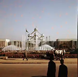 Coloured view of the Atomium during the exhibition