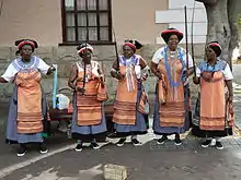 Xhosa women wearing Shweshwe fabric in South Africa