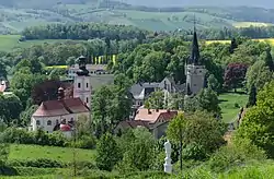 View of Bożków with the Saints Peter and Paul church on the left and Bożków Palace on the right