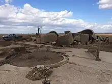 Image of a concrete reinforced silo that was completely demolished by the tornado