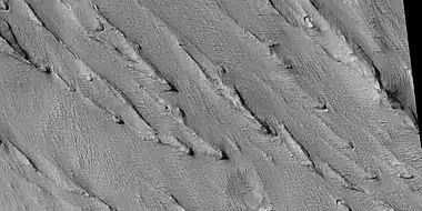 Yardangs, as seen by HiRISE under HiWish program  Location is near Gordii Dorsum in the Amazonis quadrangle. Note: this is an enlargement of previous image.