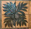 Diamond blade and bit method: 3D carved slate and travertine Breadfruit wall mural by Janna Morrison, 2007, Maui, Hawaii