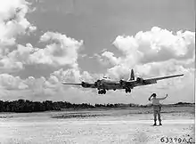 40th Bombardment Group B-29 landing on Tinian in 1945