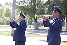 Members of an air force band on Air Force Day in 2020