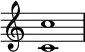  {
\override Score.TimeSignature#'stencil = ##f
\relative c' {
   \clef treble 
   \time 4/4
   \key c \major
   <c c'>1
} }
