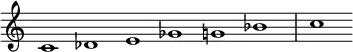  {
\override Score.TimeSignature #'stencil = ##f
\set Score.tempoHideNote = ##t
\tempo 1 = 120
\relative c' { 
  \cadenzaOn
  c1 des e ges g bes \bar "|" c
} }
