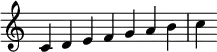   {
\override Score.TimeSignature #'stencil = ##f
\relative c' {
  \clef treble \key c \major \time 7/4 
  c d e f g a b c
} }
