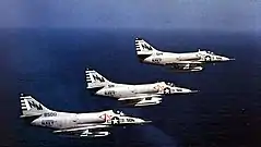 Several A-4C Skyhawks of VA-195 in 1968.