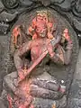 Date unknown. Saraswati playing an eka-tantri vina in Kathmandu, Nepal. The resonator depicted is not a gourd but carved (possibly wood].