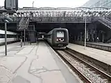 Outside stairways connecting the street level (upper deck) and the railway yard