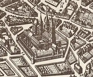 The church and Abbey in 1618