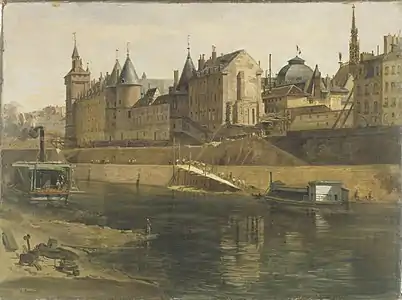 The Palais de Justice, the Conciergerie and the Tour de l'Horloge, after 1858