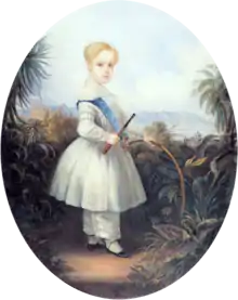 Afonso, Prince Imperial of Brazil, eldest son of Pedro II of Brazil,  holding a stick and hoop, 1846.