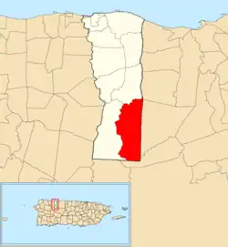 Location of Aibonito within the municipality of Hatillo shown in red