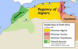 Overall territorial extent of the Regency of Algiers in the late 17th to 19th centuries