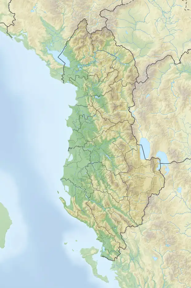 Map showing the location of Mali me Gropa-Bizë-Martanesh Nature Park