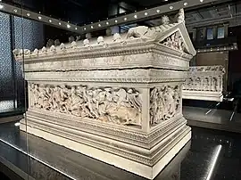 The Alexander Sarcophagus; 320–310 BC; marble; length: 3.18 m; Istanbul Archaeology Museums (Turkey)