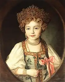 A young Grand Duchess Alexandra Pavlovna in kokoshnik and sarafan, 1790s.