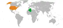 Map indicating locations of Algeria and USA