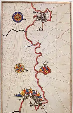 Historic map of Algiers by Piri Reis.