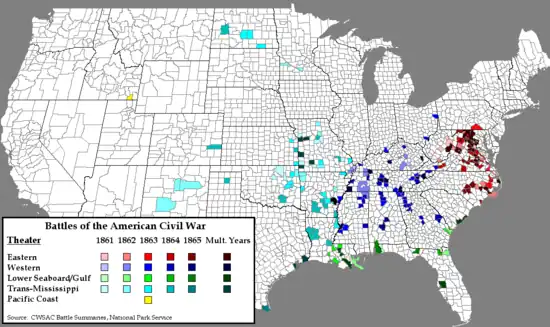 Map of the United States with counties colored