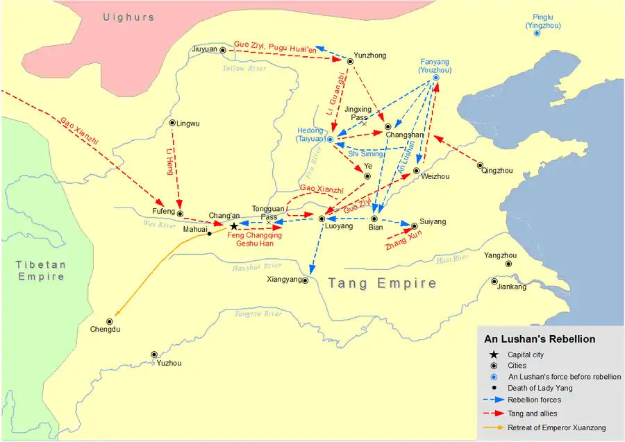 Map showing the An Lushan Rebellion