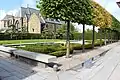 Garden against the backdrop of St Francis Xavier's Church