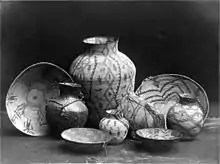 Apache basketry bowls and ollas, photo by Edward S. Curtis