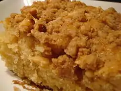 A close-up view of applesauce walnut coffee cake