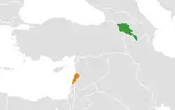 Map indicating locations of Armenia
 and Lebanon