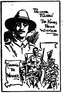 Newspaper cartoon showing Fulton in a colonial-style hat, as well as him being carried aloft in a chair.