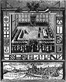 An audience of the Reichskammergericht in Wetzlar, 1750. The Imperial city was saved from oblivion in 1689 when it was decided to move the Imperial Chamber Court to Wetzlar from Speyer, too exposed to French aggression.