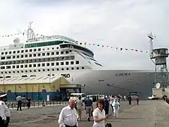 Image 13MV Aurora (2000) berthed adjacent to the Gibraltar Cruise Terminal at the Western Arm of the North Mole (from Transport in Gibraltar)