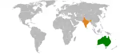 Map indicating locations of Australia  and India